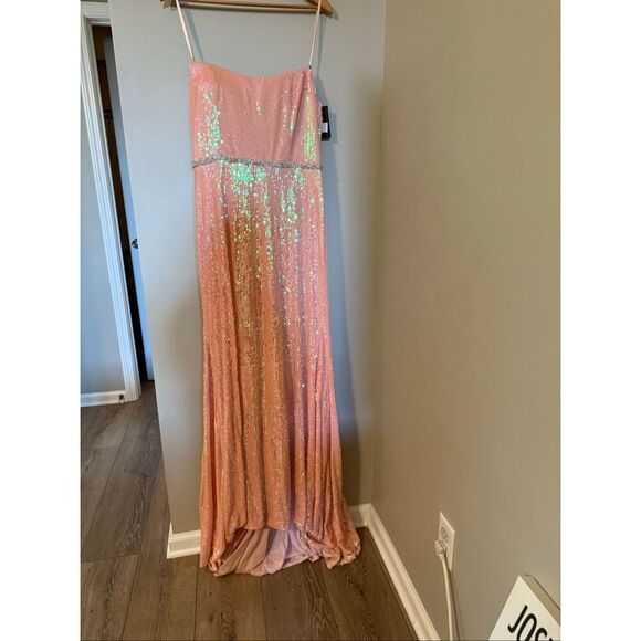 Ieena Mac Duggal Size 12 Strapless Sequin Formal Gown Coral Pink Sparkle NWT - Picture 5 of 16